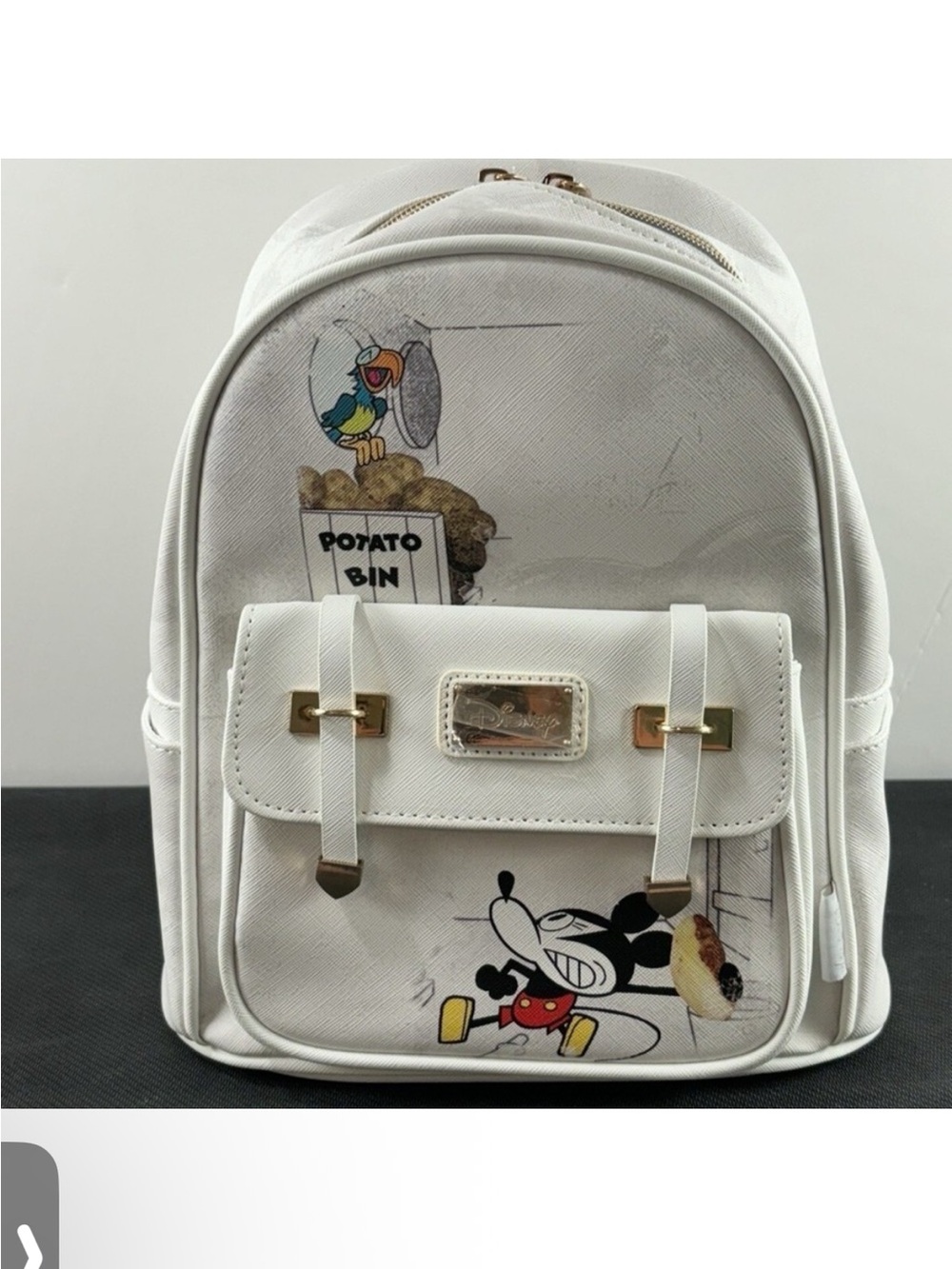 Disney White Cartoon-Print Women’s Backpack with Gold Hardware